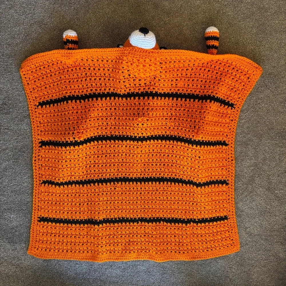 Handmade Crocheted Tiger Baby Blanket Kids Afghan Throw Orange Costume Plush